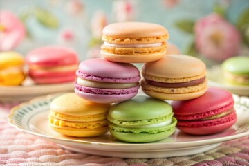 Obraz premium Close-up of beautifully arranged colorful macarons
