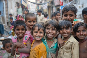 Unidentified group of children in Kathmandu circa October 2013 in Kathmandu.