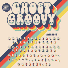 3D Effect Ghost Groove Retro Vintage Display Bold Font alphabet.