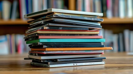 A stack of old CDs and DVDs being sorted for recycling, showcasing sustainability and decluttering