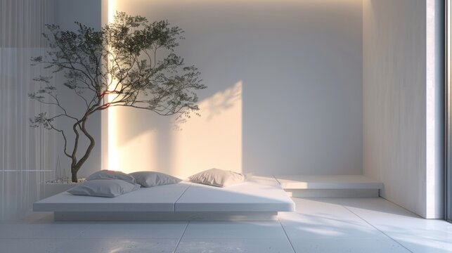Minimalist tranquility nook, soft lighting