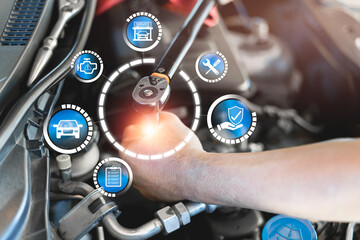 Car service technology quality warranty concept, Customer Satisfaction Guarantee, Service centre...