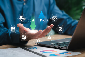 Cost and profit management, Quality control concept, Businessman planning to cost reduction, Profit...