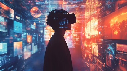 Smart Experiencing virtual technology world. Mixed media.