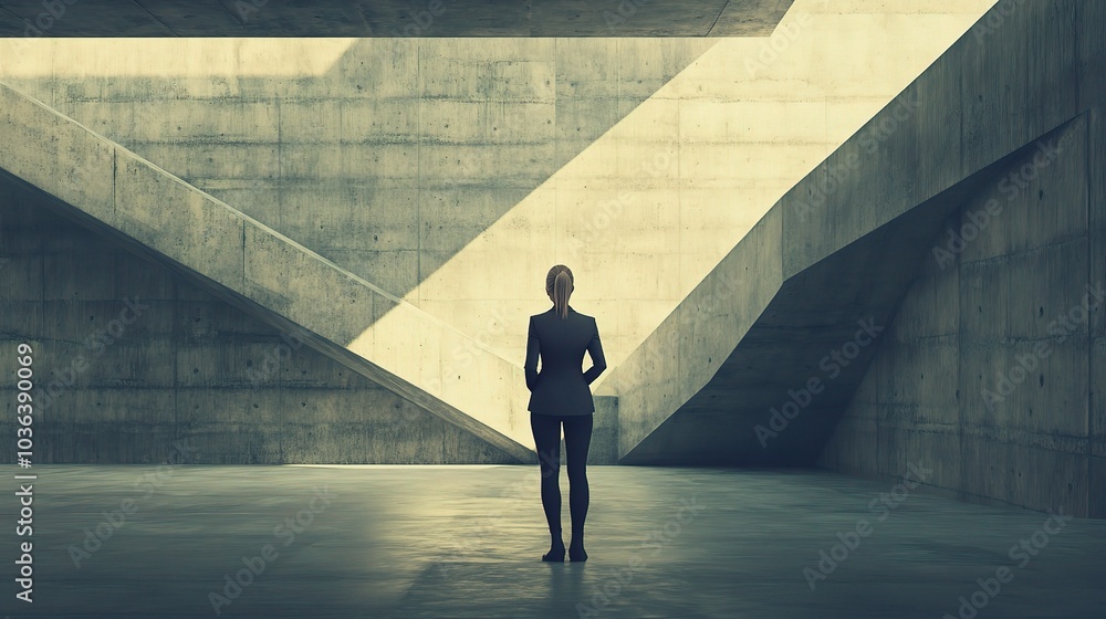 Poster modern architecture with figure in minimalist space
