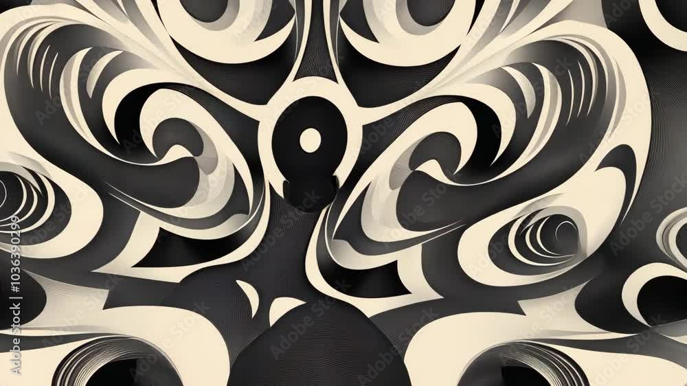 Poster a black and white abstract design with swirling patterns creates a sense of depth and movement