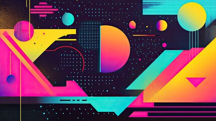 Obraz premium 90s inspired background with vibrant colors, geometric shapes, and a mix of retro textures, leaving space for custom text.