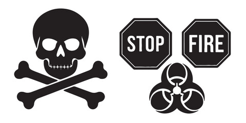 Black danger icon set vector art illustration on white background