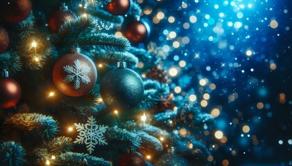 Festive Christmas Tree with Sparkling Ornaments and Lights