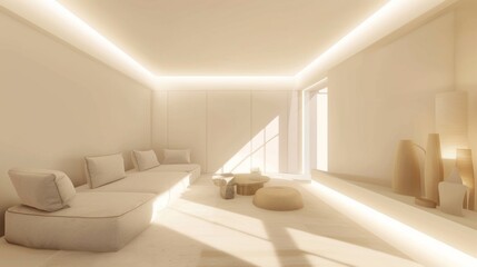 Minimalist leisure room, soft lighting
