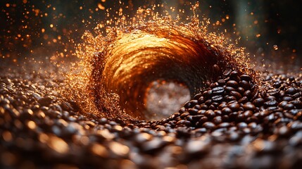 Swirling Coffee Beans in Dynamic Motion