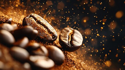 Fototapeta premium Close-Up of Coffee Beans with Warm Background Effects