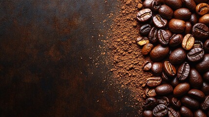 Obraz premium Dark Brown Coffee Beans on Rustic Surface