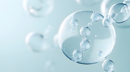 Transparent Spheres with Smaller Bubbles Inside and a Soft Blue Background