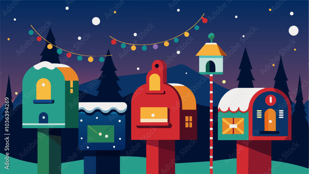 Poster mailboxes are decked out with miniature holiday villages and ling lights adding a touch of whimsy to