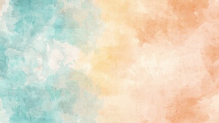 Fototapeta premium A soft, blended watercolor background featuring shades of blue, orange, and cream, creating a serene and artistic atmosphere.
