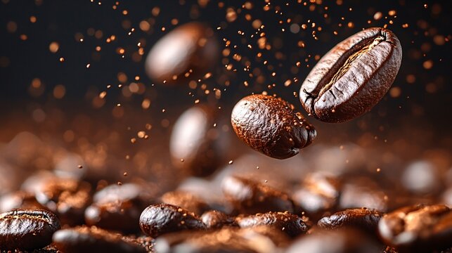 Flying Coffee Beans Spinning in Mid Air