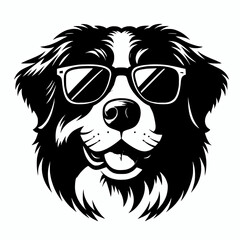 Fototapeta premium Bernese mountain dog smiling wearing sunglasses silhouette vector illustration