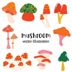 Mushroom, retro, groovy, watercolor style