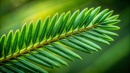 Obraz premium A vibrant green branch with a delicate arrangement of leaves, each showcasing intricate details, captures the beauty of nature's simplicity.