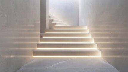 Minimalist staircase, soft lighting