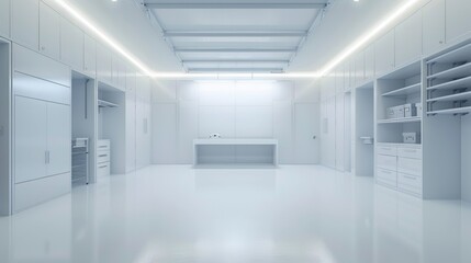 Minimalist storage room, soft lighting