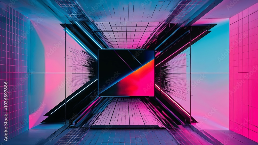 Wall mural Neon Grid: Digital Cityscape