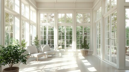 Fototapeta premium Minimalist sunroom, soft lighting