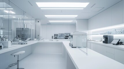 Minimalist tech lab, soft lighting