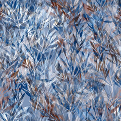 Underwater fantastic algae leaves endless motif. Hand drawn seamless pattern.