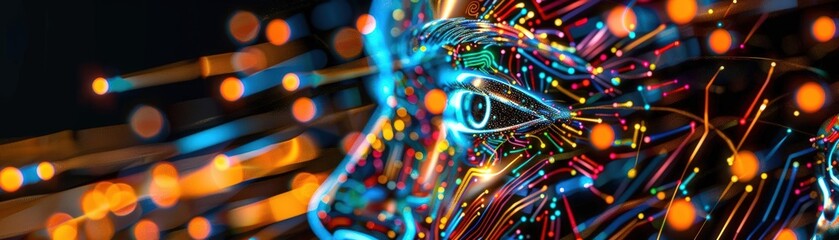 A Close-up Shot of a Profiles of individuals with vibrant, abstract technological elements