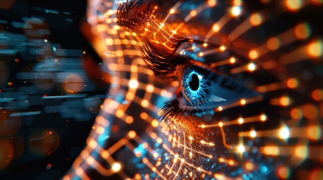 A Close-up Shot of a Profiles of people with abstract technological backgrounds