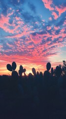 Fototapeta premium 27. A serene desert sunset with silhouetted cacti against a colorful sky