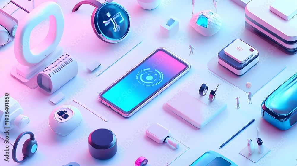 Poster tech devices connected to each other by mobile phone.