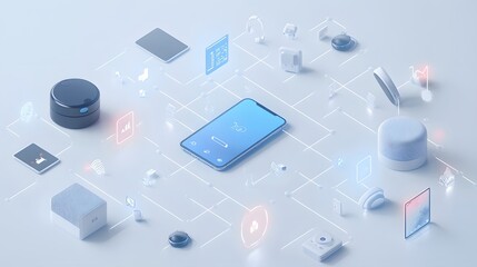 Obraz premium Tech devices connected to each other by mobile phone. 