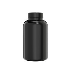 Black medicine bottle 3D render for mockup