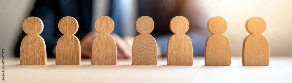 Poster a row of wooden figurines showcases diversity, with styles representing different identities, positi