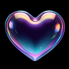 Rainbow soap bubble in the shape of a heart on a black background. Large pan.