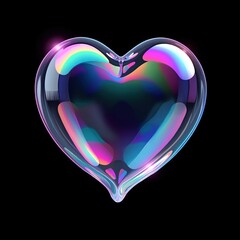 Rainbow soap bubble in the shape of a heart on a black background. Large pan.