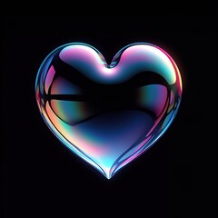 Rainbow soap bubble in the shape of a heart on a black background. Large pan.