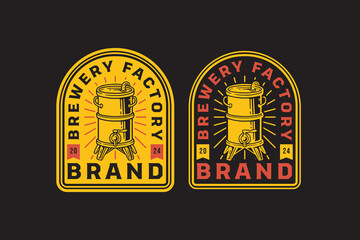 brewing machine with tank barrel filtration, boiling, distillery retro badge logo design for beer, crafting. tube and copper production beer emblem logo collection for brewery factory and industry