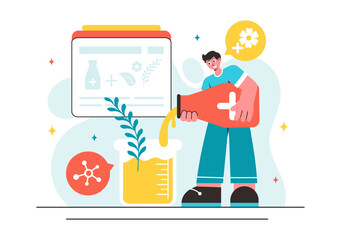 Vector Illustration of Alternative Medicine or Herbal Healing with Energy Therapies, Featuring Ginseng Root, Essential Oils, and Seeds in a Background