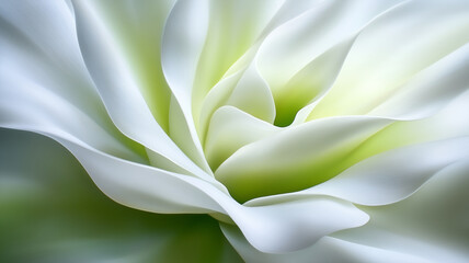 Fototapeta premium close up view of delicate white flower with soft, flowing petals that create serene and calming atmosphere. gentle gradients of green and white enhance its ethereal beauty