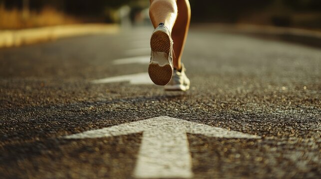 A runner following directional arrows on a path during a marathon, illustrating organization and fitness events
