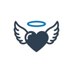 Obraz premium Heart with wings and halo icon on white background