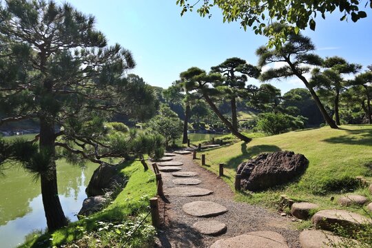 Step stones in Kiyosumi Garden, Tokyo, Japan