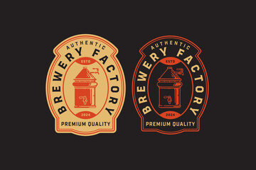 brewing machine with tank filtration, boiling, distillery retro badge logo design for beer, crafting, brewer. tube and copper production beer emblem logo collection for brewery factory and industry
