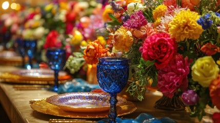 Fototapeta premium Colorful Floral Table Setting