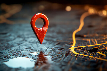 3D Location Pin Route Icon Symbolizing GPS Navigation with Road Marker and Target Concept for Travel and Global Positioning