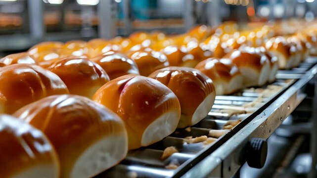 Baking traditional sweet buns in a bustling bakery during the morning rush in a local production facility